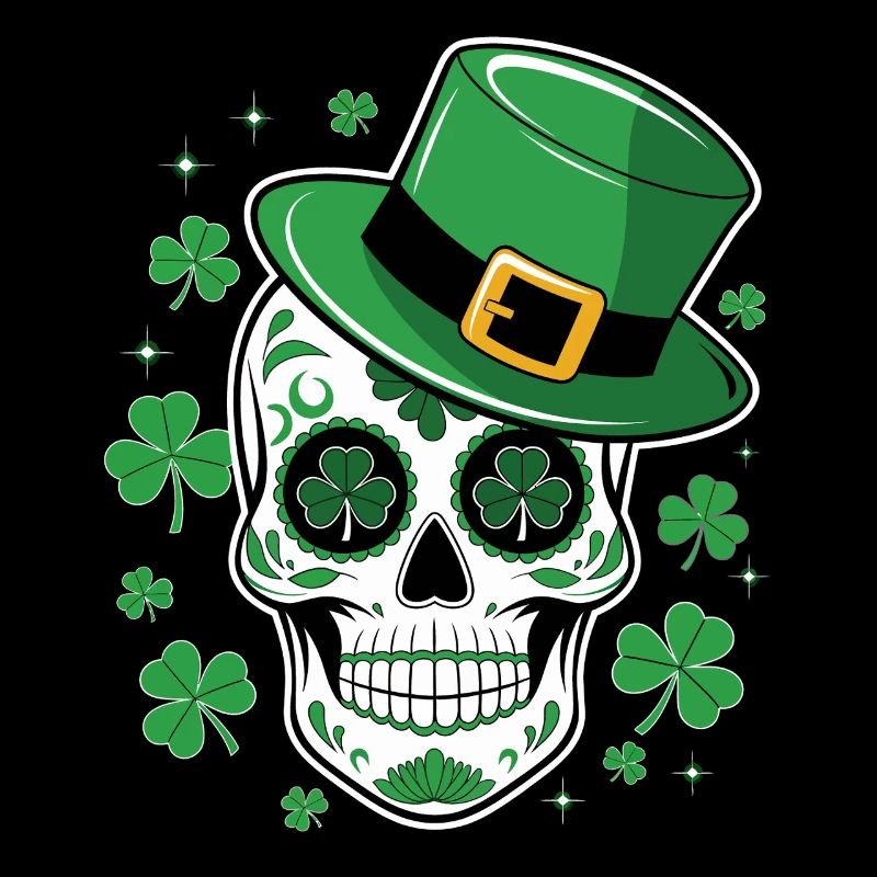 Crâne vert avec chapeau de saint Patrick