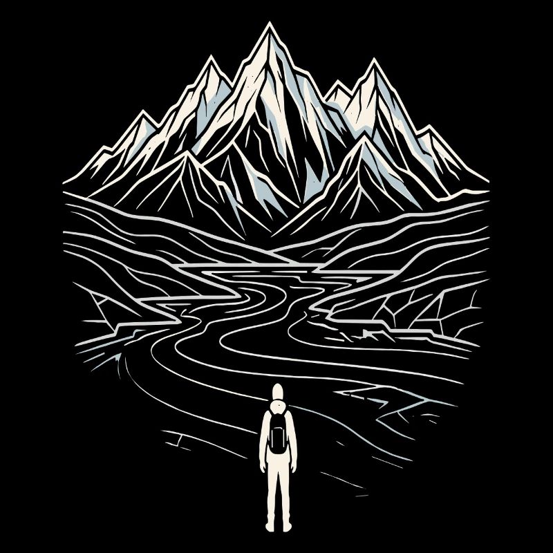 Berglandschaft Wanderer Line Art