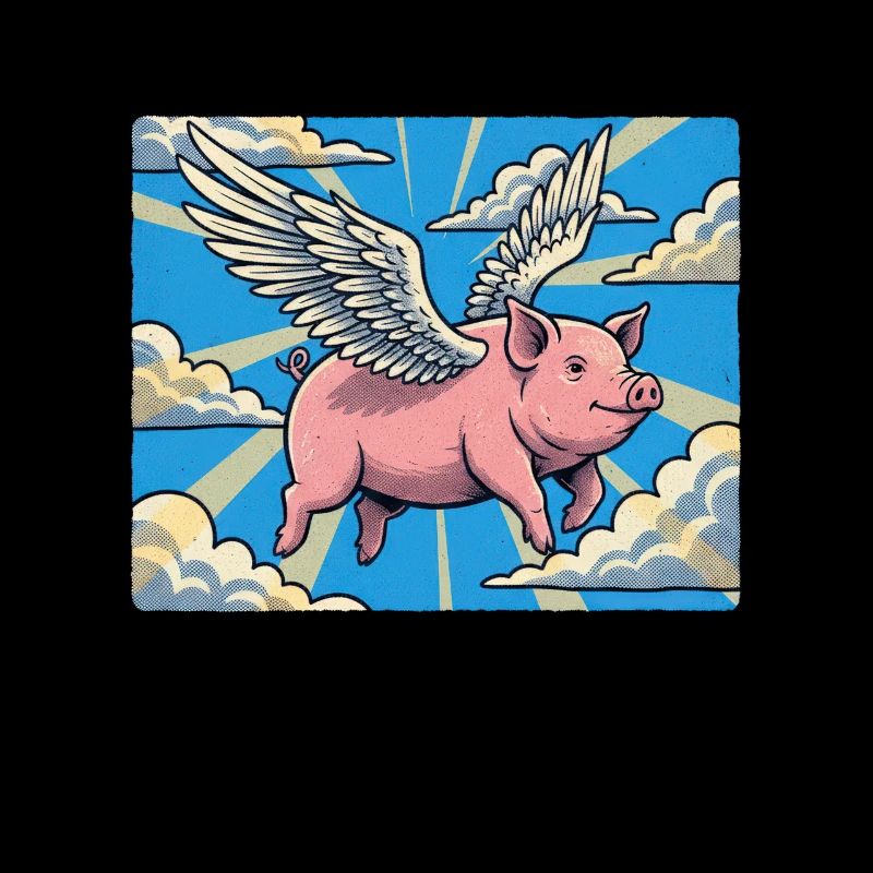 Vol des cochons dans le faisceau de nuages