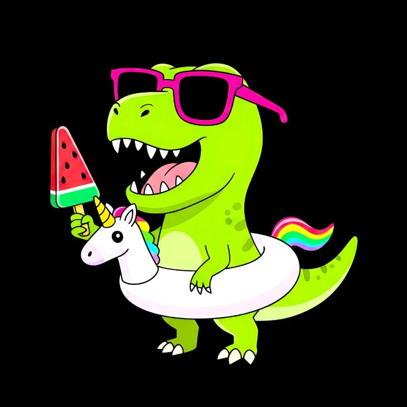 Neon-Dino mit Eis und Einhorn