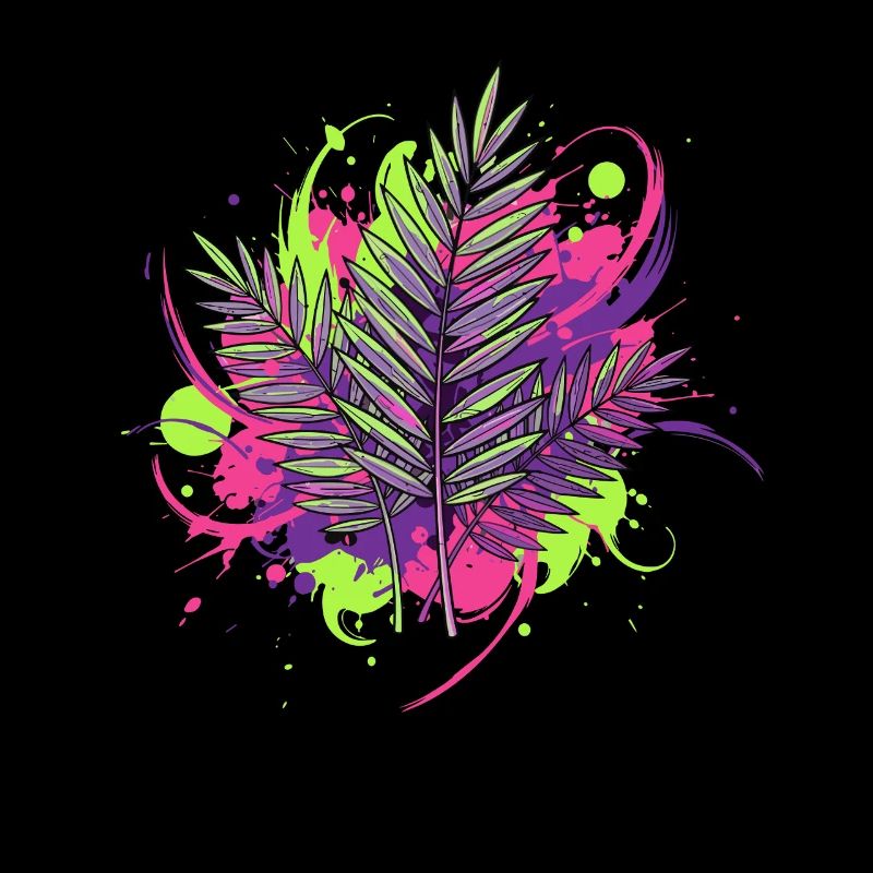 Neon Tropical Leaf with Paint Splashes