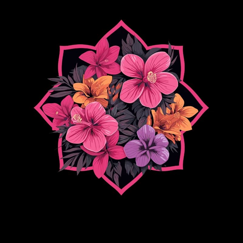 Hibiscus frame in neon pink