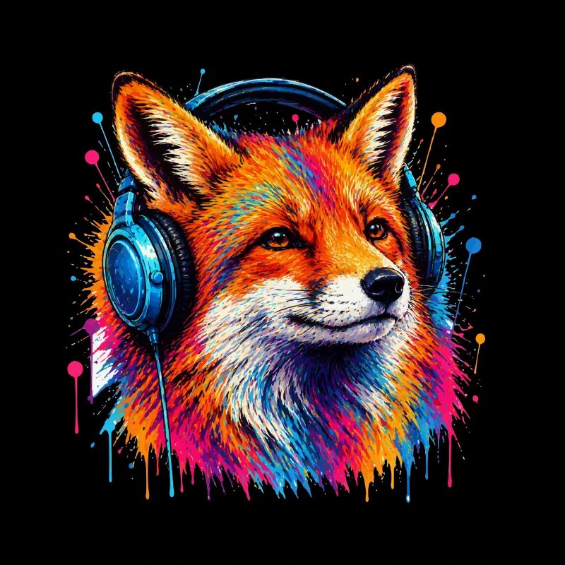 Neonfuchs mit Kopfhörern