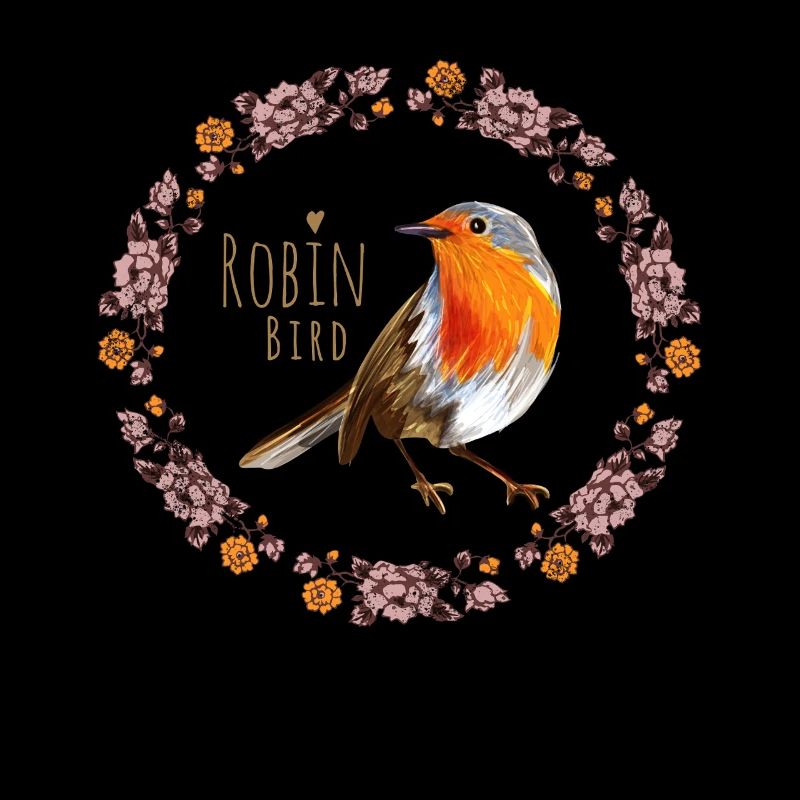 Robin Bird with Botanical Flowers Design