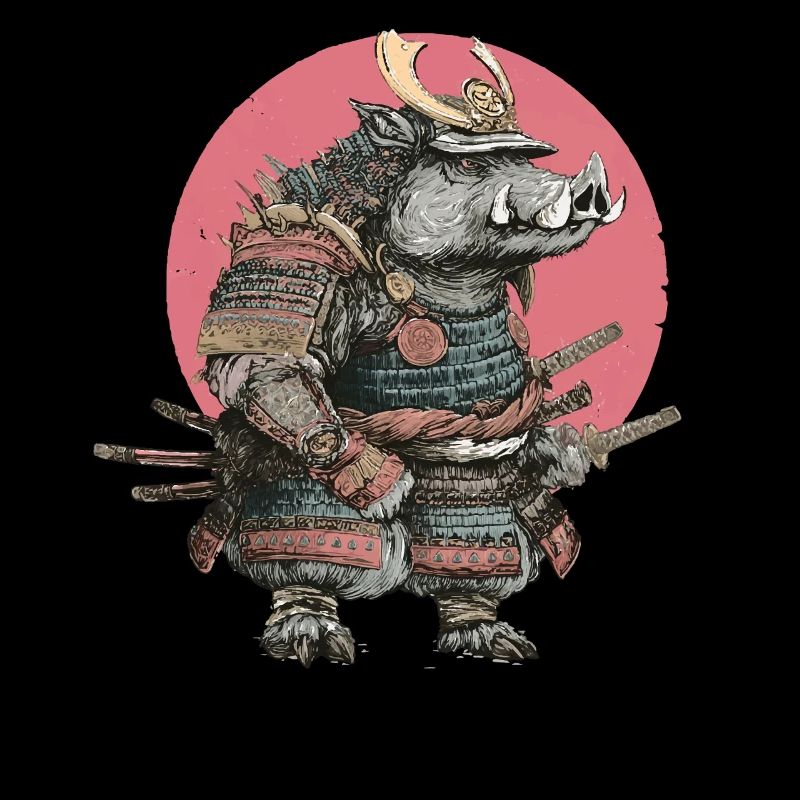Boar Samurai in Armor with Pink Crest