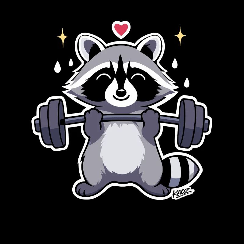 Powerful raccoon with dumbbell