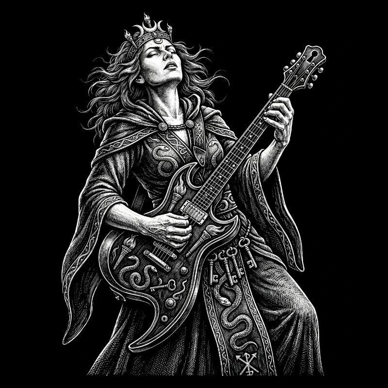 Hécate joue de la guitare