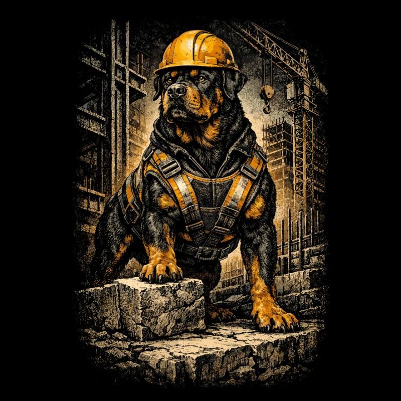 Rottweiler Dog Construction Worker