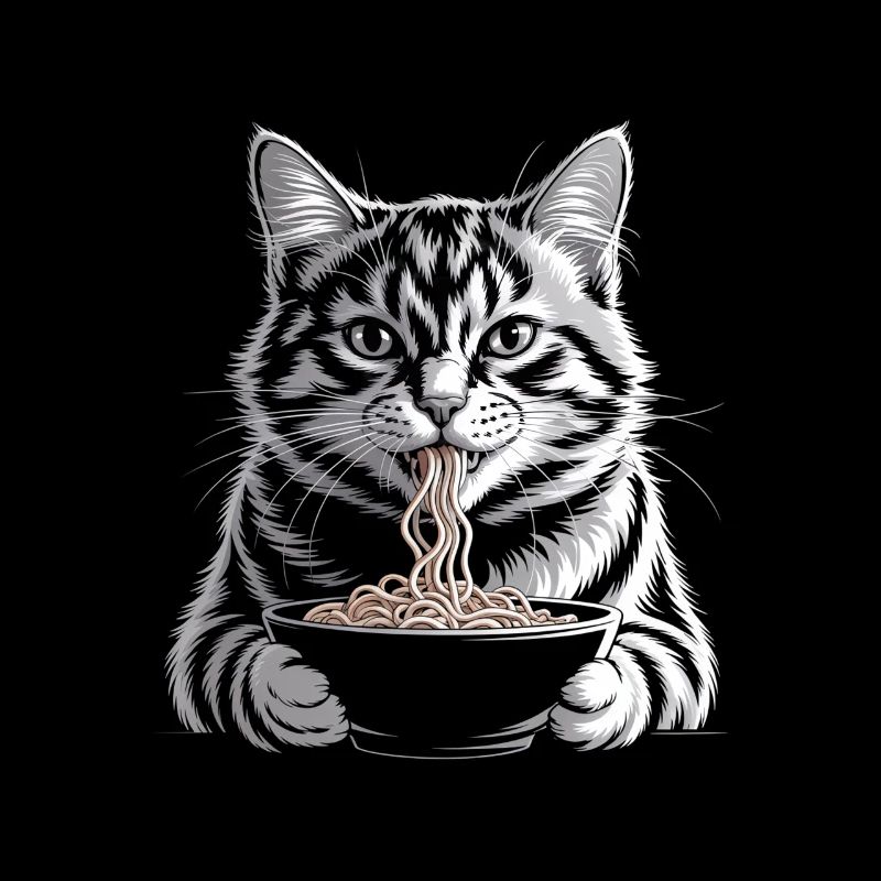 Katze isst Ramen
