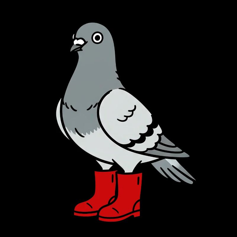 Dove in red boots