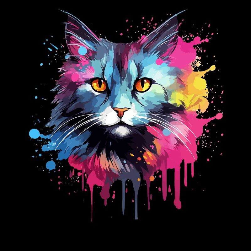 Amerikanischer Bobtail-Katzengesicht – bunte Splash-Kunst