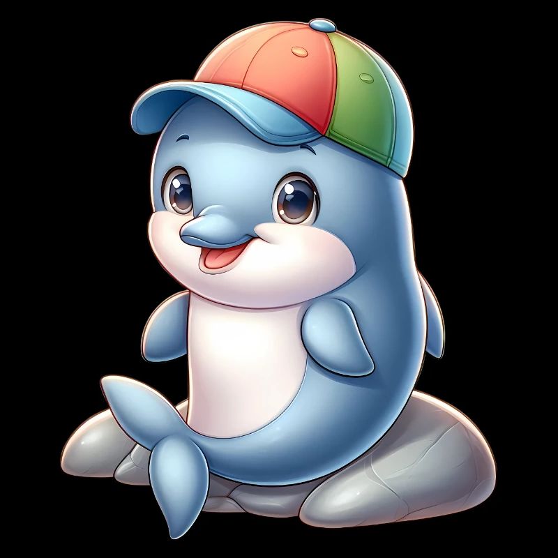 Fröhlicher Delfin mit Regenbogenkappe