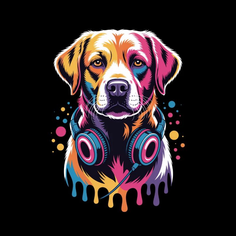 Labrador mit Kopfhörern