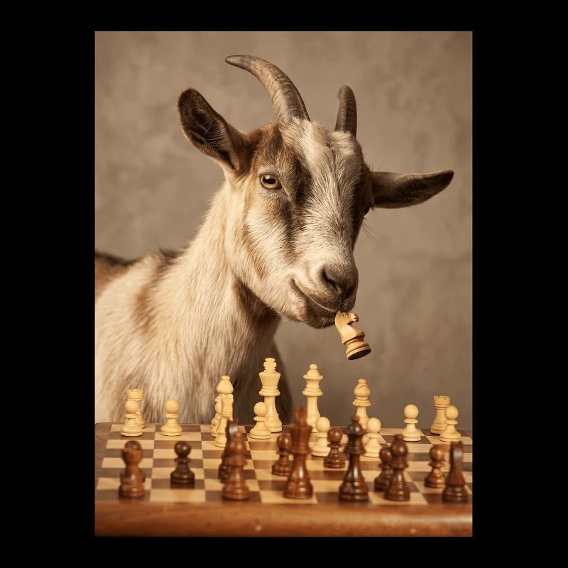 Goat playing chess