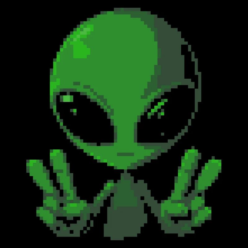 Pixel grünes Alien-Friedenszeichen