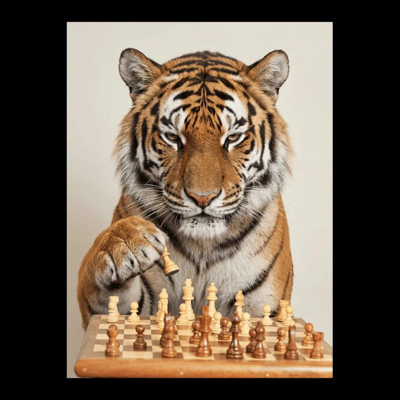 Tiger playing chess
