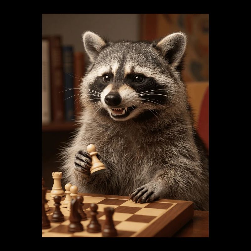 Raccoon playing chess