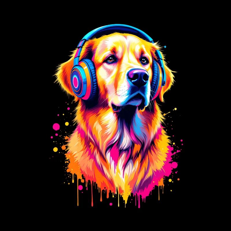 Golden Retriever mit Kopfhörer