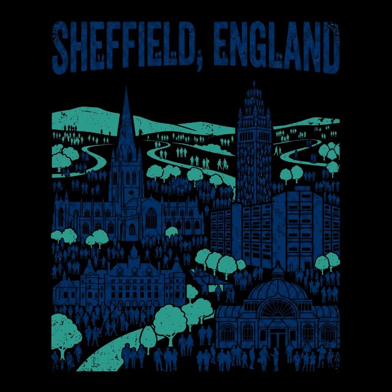 La silhouette de Sheffield, Angleterre, avec des monuments