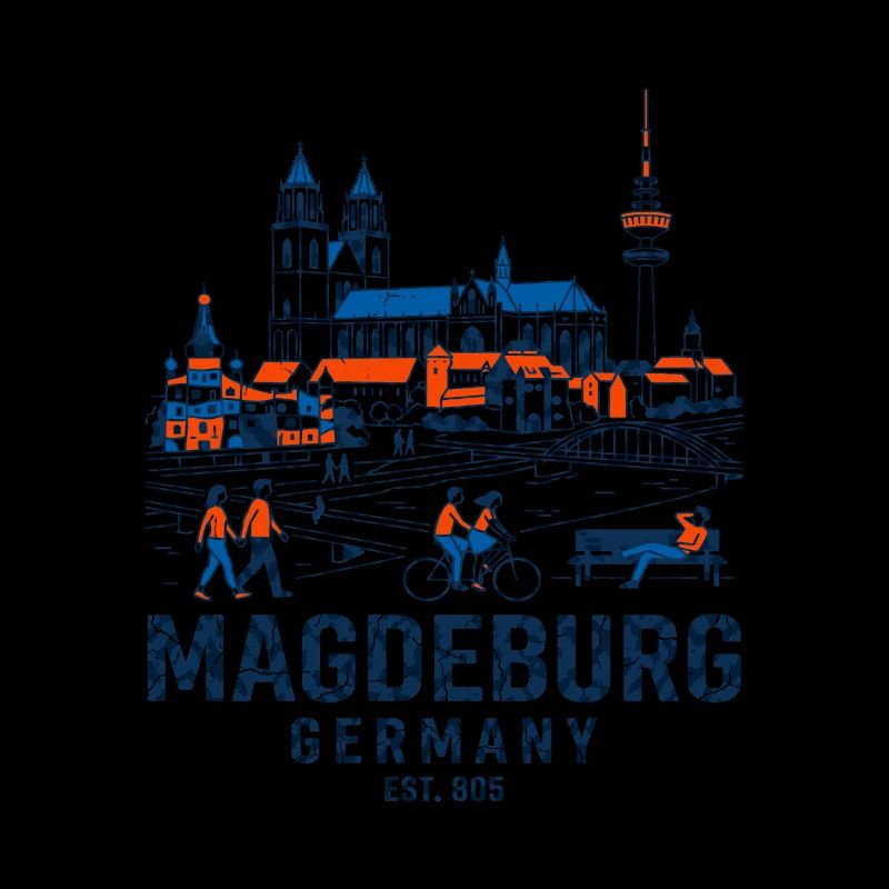 Magdeburg Germany Skyline And Elbe River