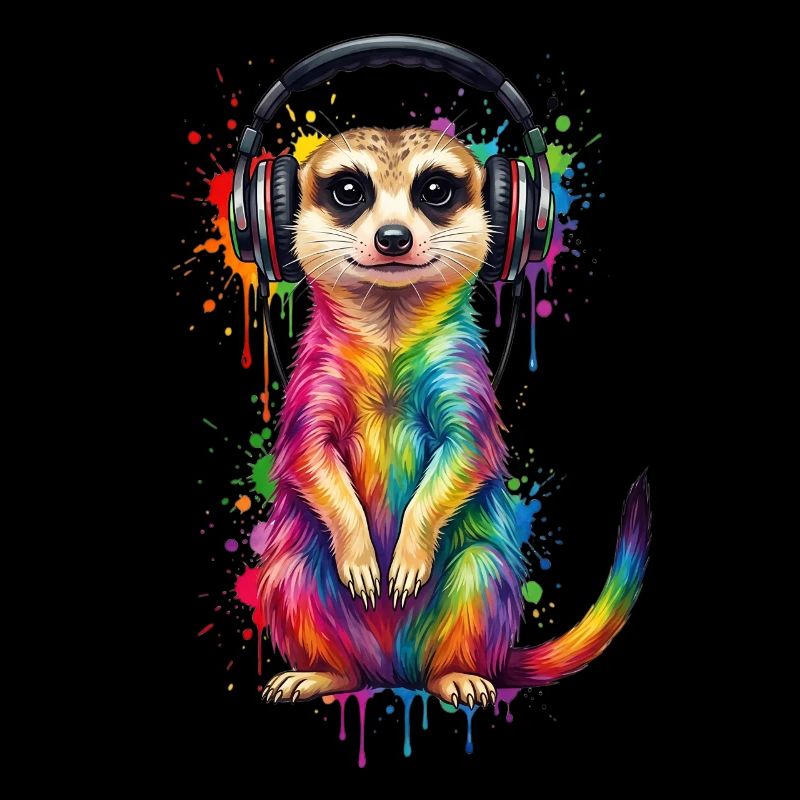 Suricate colorée arc-en-ciel avec écouteurs