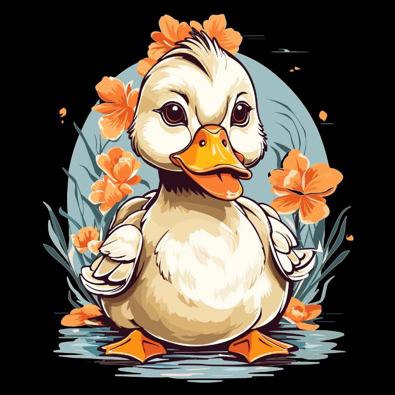 Canard mignon avec des fleurs