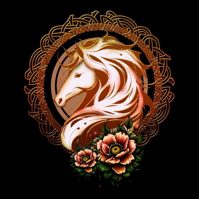 L’élégante tête de cheval ornée de fleurs.