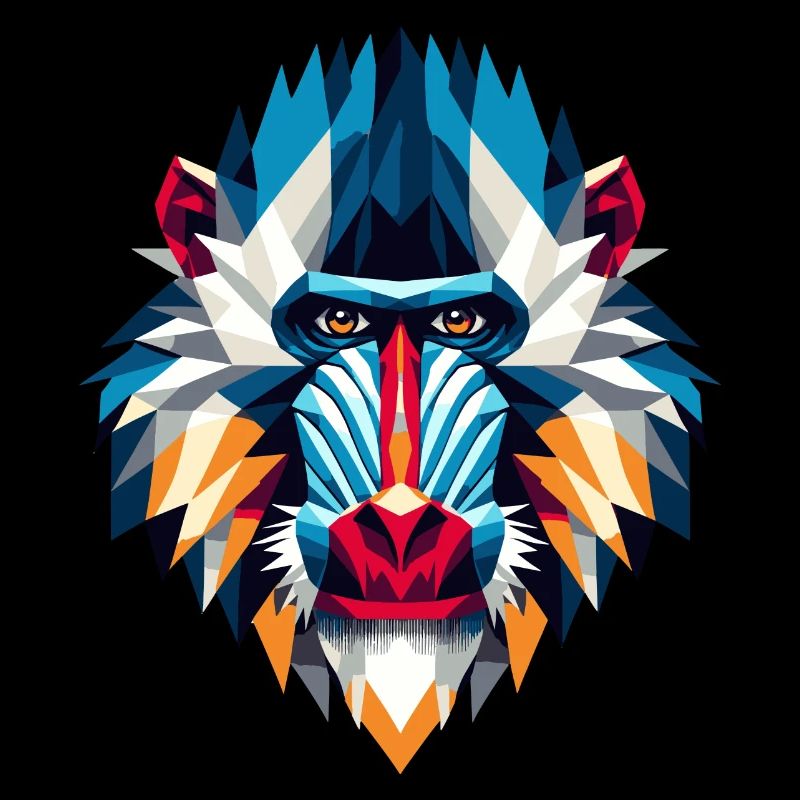 Colorful, Geometric Mandrill Monkey Polygons Motif