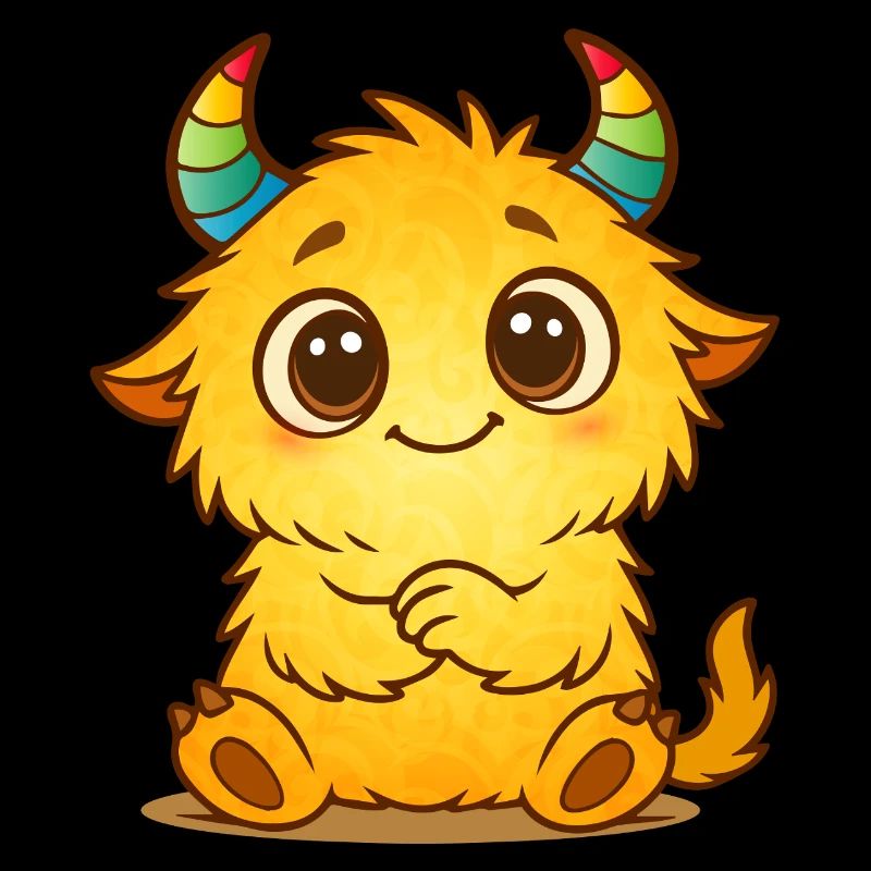Mignon monstre jaune avec des cornes arc-en-ciel