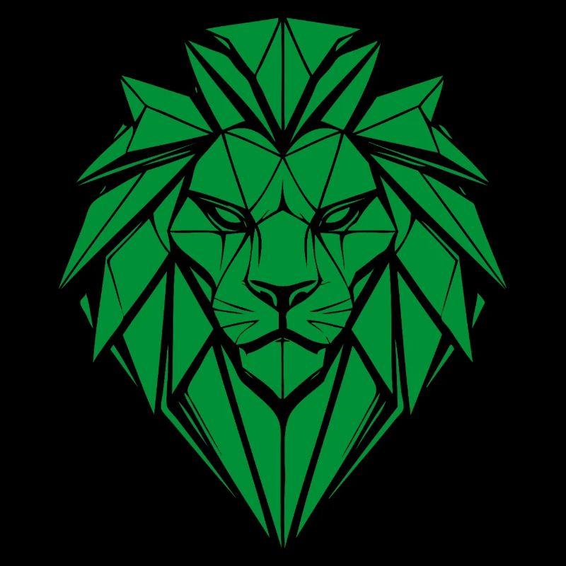 Geometric Green Lion Head