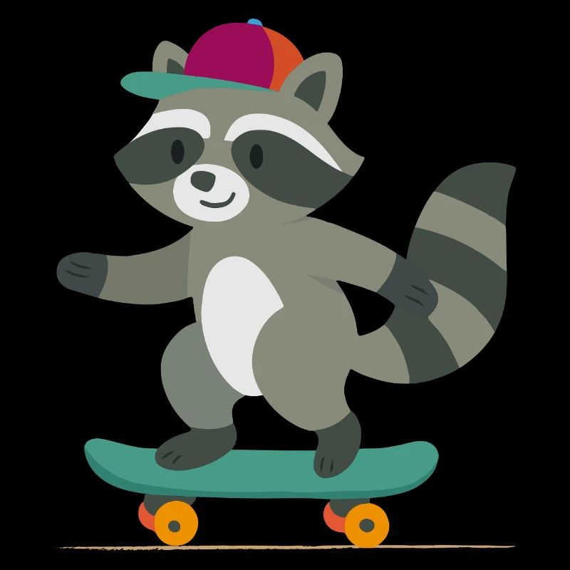 Skateboard-Waschbär mit Basecap