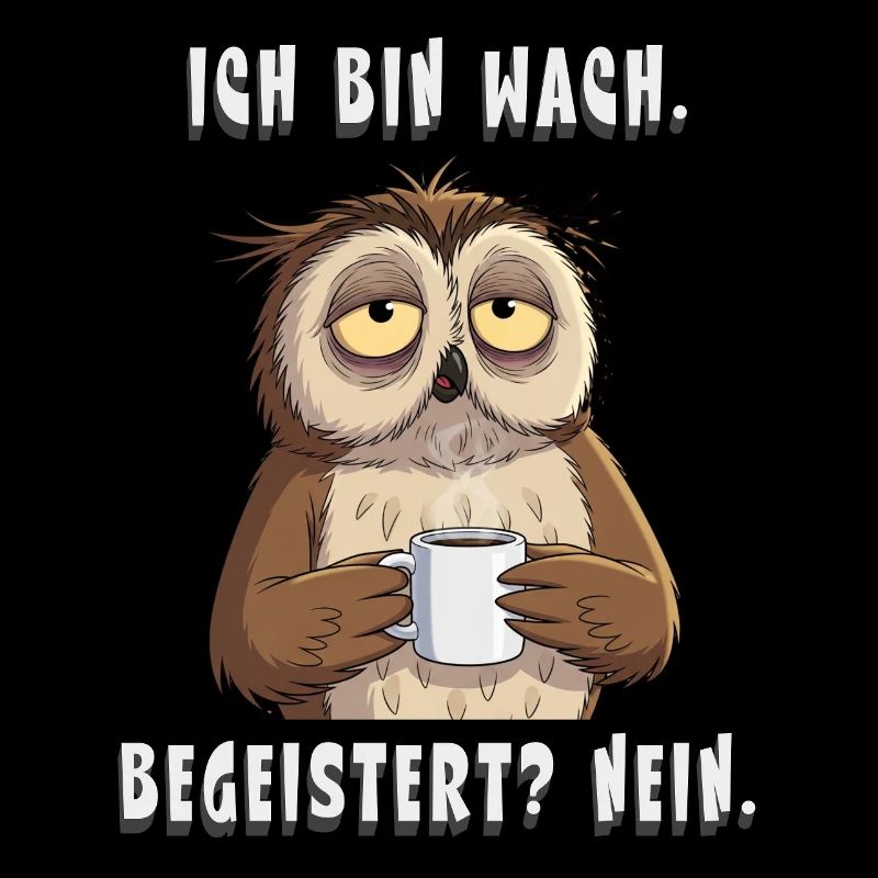 Müde Eule mit Kaffee – Ich bin wach Nein