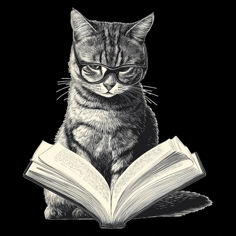Katze liest Buch