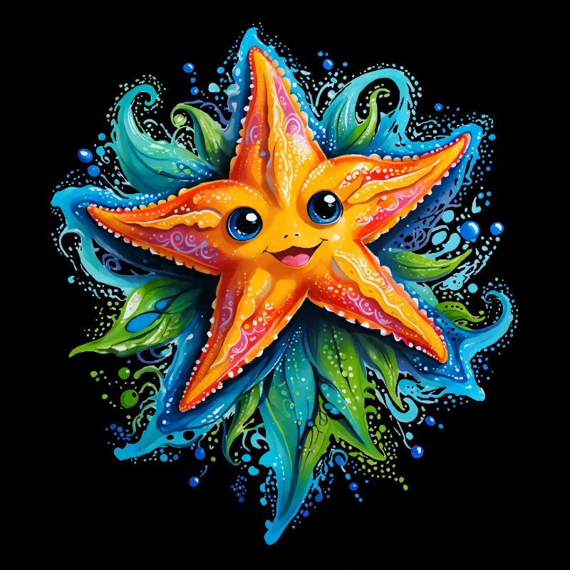 Étoile de mer jaune joyeuse dans le vortex bleu