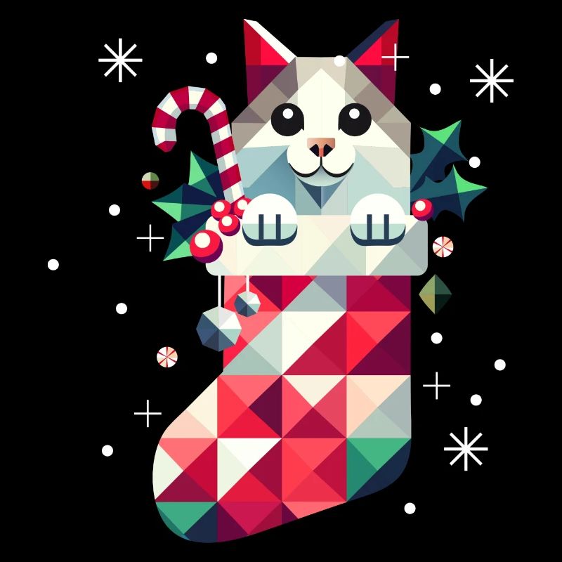 Chat mignon dans un bas de Noël coloré