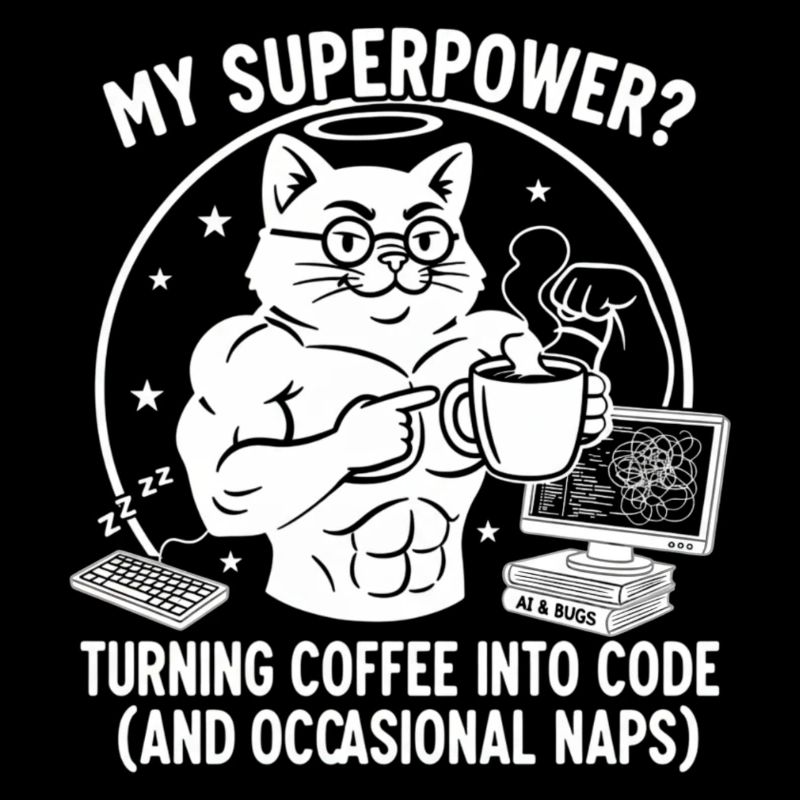 Funny Coding Cat T-Shirt - Superkraft Coffee