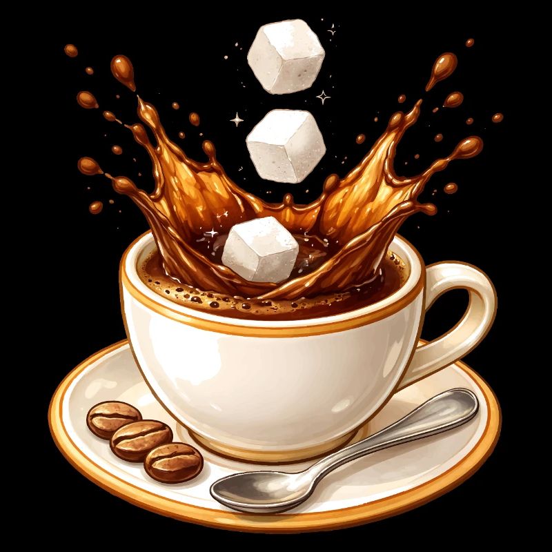 Coffee Splash Illustration with Sugar Cubes