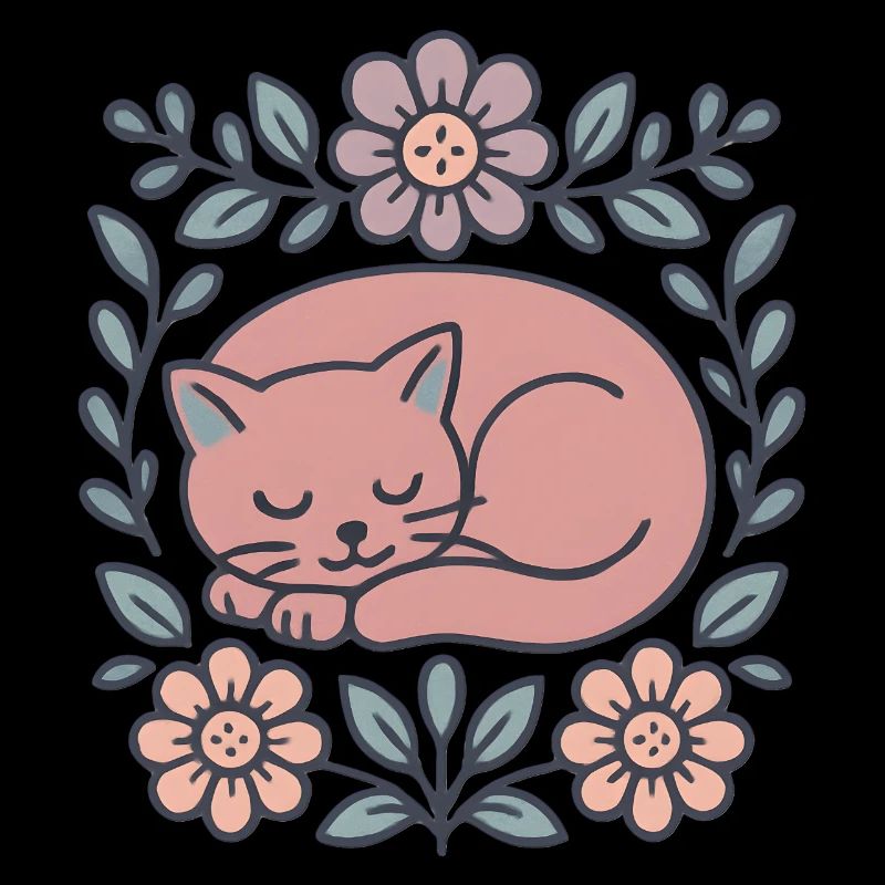 Chat rose endormi dans une couronne de fleurs