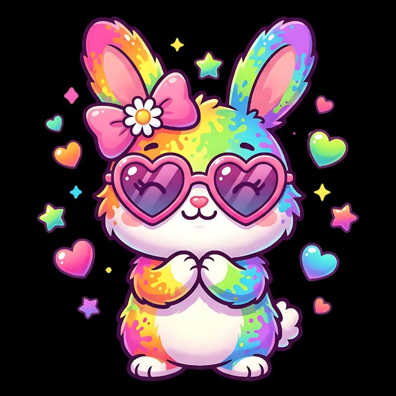 Pâques Mignon, un lapin arc-en-ciel coloré
