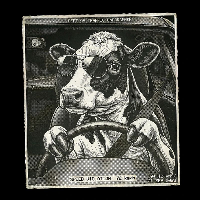 Dairy cow flashed driving a car