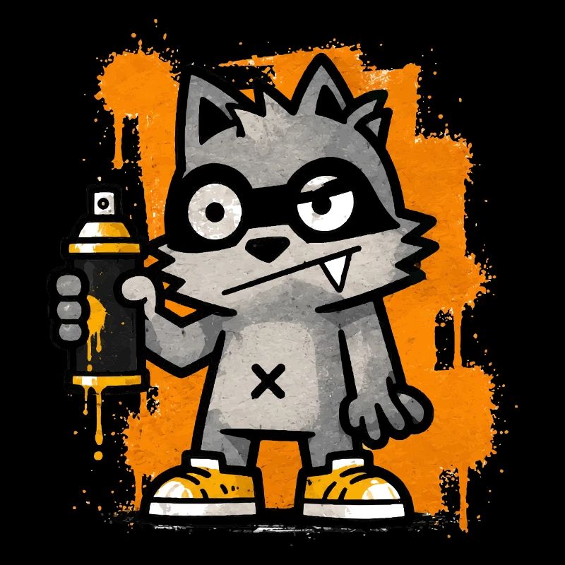 Cooler Graffiti Waschbär mit Spraydose Street Art 