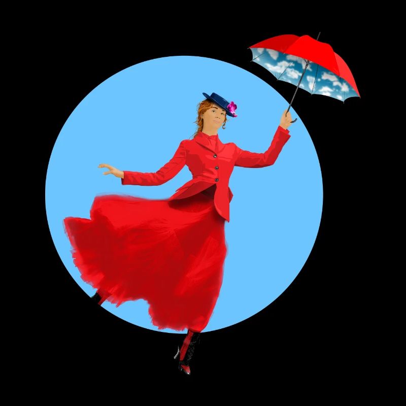 Dame rouge avec une torsade de parapluie