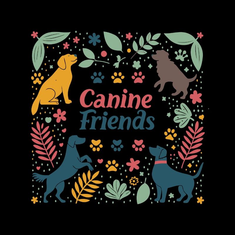 Chiens et Fleurs Colorés