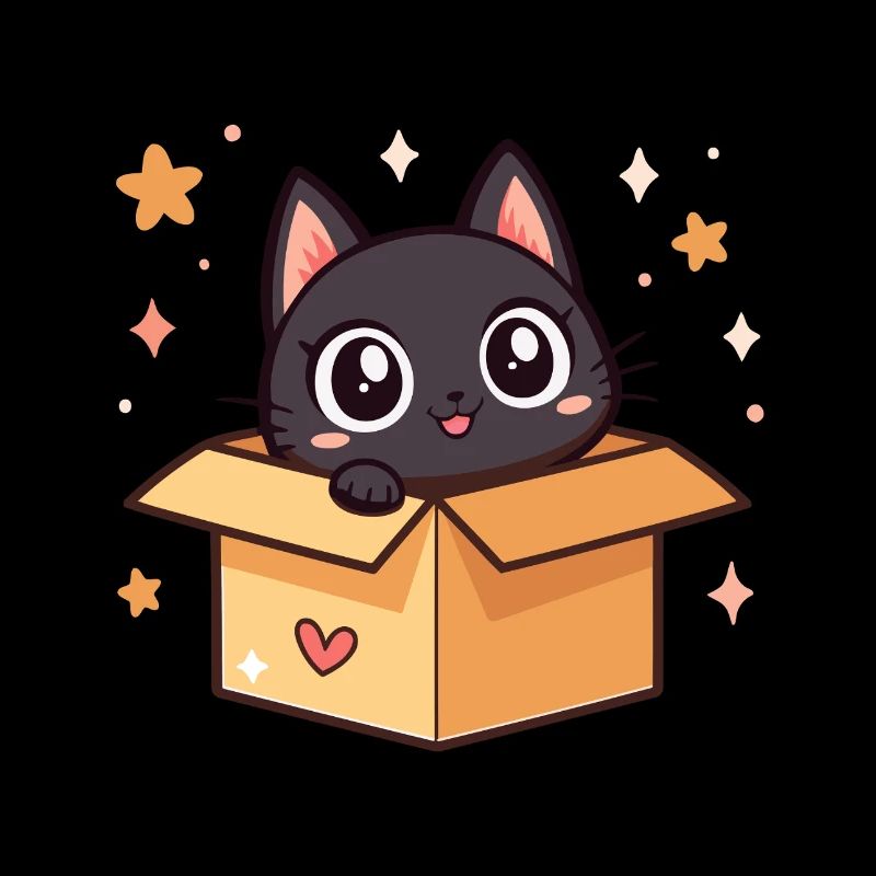 Chat noir mignon dans une boîte