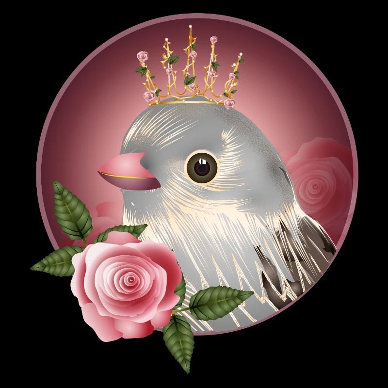 Delicate bird with rose and fine corolla