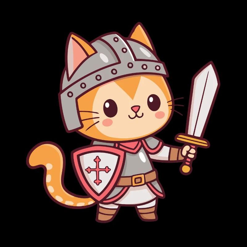 Chat chevalier kawaii avec épée