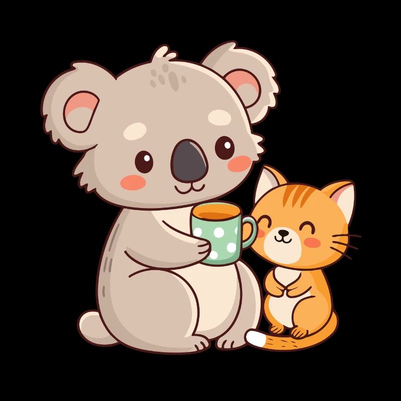 Koala et chat café mignon