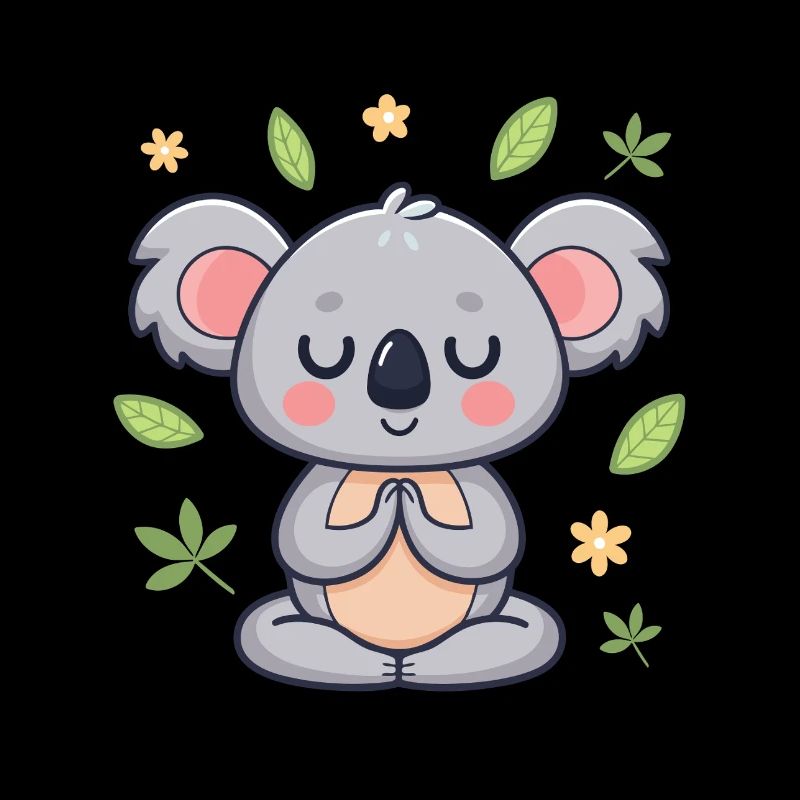 Koala zen feuilles et fleurs