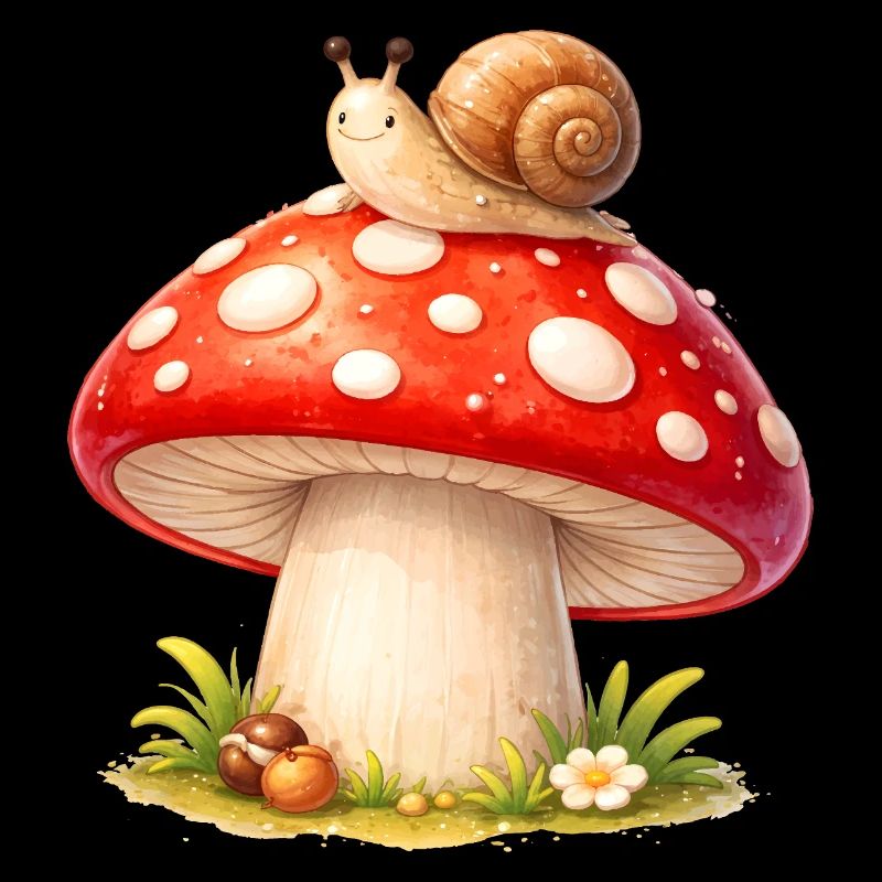 Toadstool with Snail Cute Forest Motif