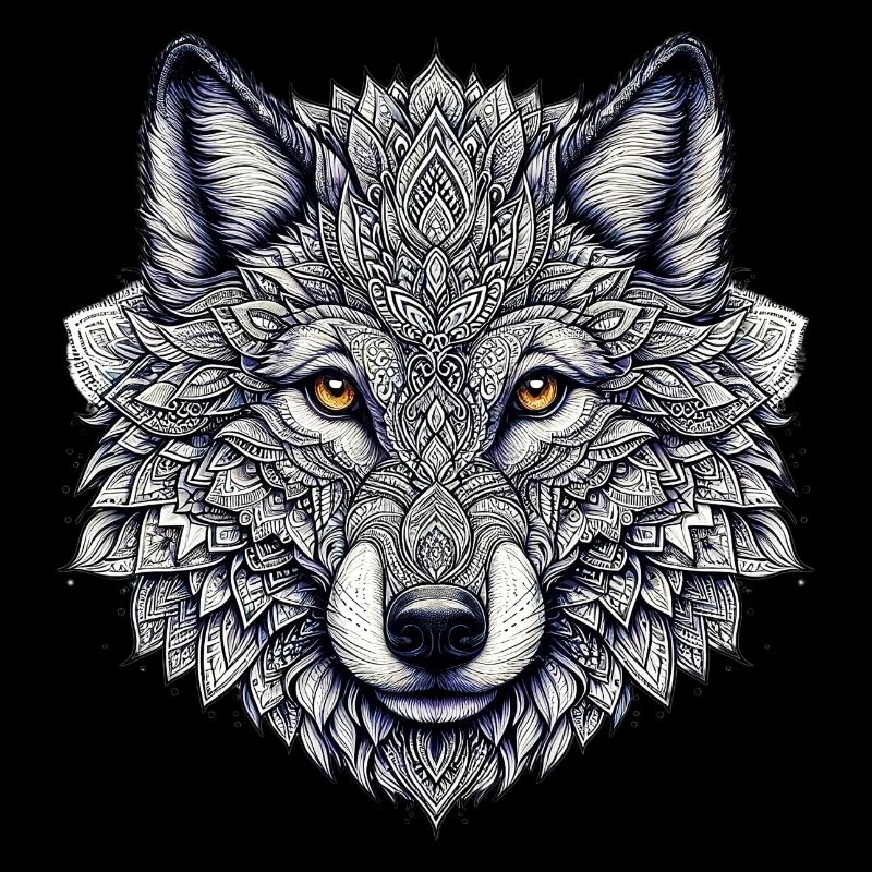 Loup décoré de Mandalas